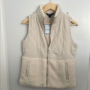 Cream Quilted Vest with Stand-Up Collar size S women